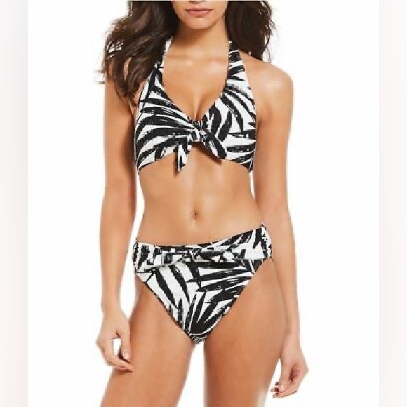 Carmen Marc Valvo Palm Print Bikini Halter Top - Picture 2 of 6